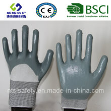 13G poliéster Shell With3 / 4 Nitrilo guantes de trabajo revestidos (SL-N116)