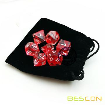 Bescon Poliédrico 7-Die Vermelho Nebuloso Dice Set Role Playing Dice Set D4-D20 em Veludo Bag Packing