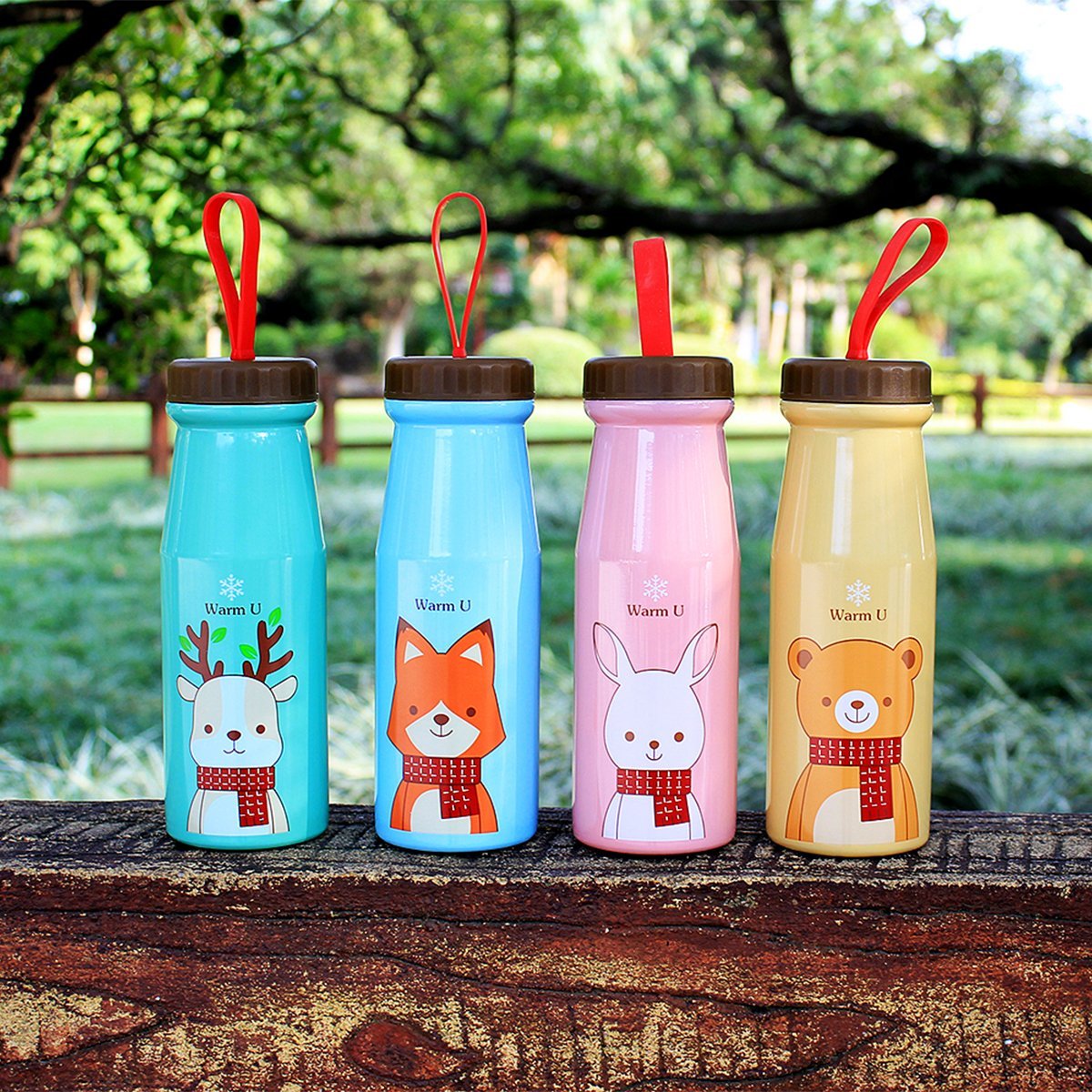 Steel Water Bottle Silicone Handle Lid For Kids