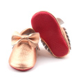 Cute Leather Soft Sole Crib Shoes with Bowknot