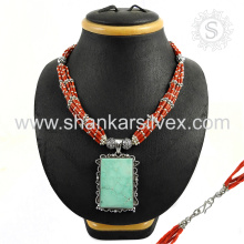 Gorgeous Coral Turquoise Jewelry Necklace 925 Silver Jewelry Wholesale