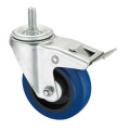 Middle Duty Series Caster - Threaded W/ Brake - Blue Elastic Rubber (roller bearing)