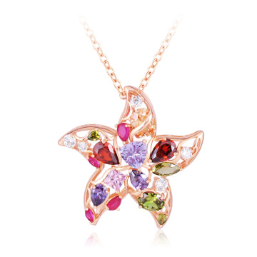 18k Rose Gold Plated Multicolor CZ Starfish Necklace Fashion (CNL0218-A)