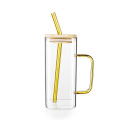 13oz High Borosilicate Square Glass Cup with Straw