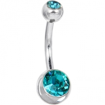 Cristal austriaco azul circón gema doble anillo del vientre