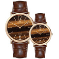 Raw Gemstone Malachite Dial Leather Quartz Couple Watch