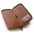 Brown long wallet for men zipper design made in smooth and soft leather