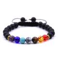 7 Chakra Charm Natural Stone Beads pulseira de tecido