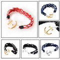 Punk gótico náutico Multi rojo cuerda trenzada oro plata 316L acero inoxidable pulsera ancla