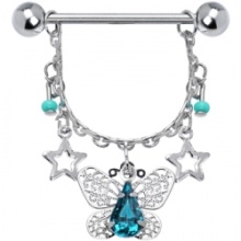 Blue Zircon Elaborate Butterfly Nipple Ring