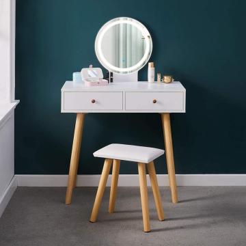 White Dressing Table with LED Lights Mirror