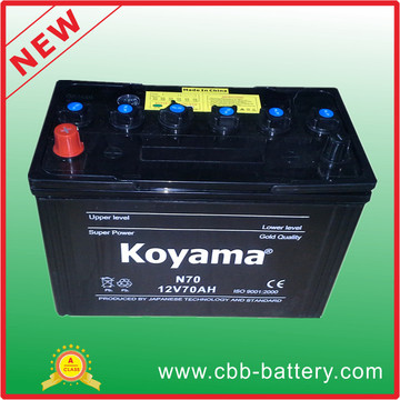 Koyam Quality Rechargeable 12V70ah N70 Bateria de carro recarregável com ácido de chumbo com padrão JIS