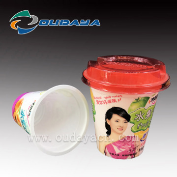 Contenedor de taza de ensalada de frutas de plástico IML con tapa