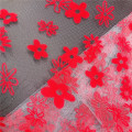 Polyester Daisy Flocking Printed Tulle Mesh Fabric