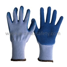 10 Gauge Grey Tc Knitted Gloves with Blue Crinkle Latex Palm Coated