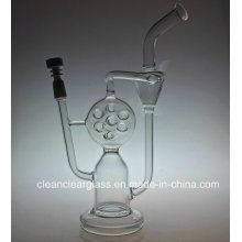 Glass Water Pipe Recycler Oil Rig with Honeycomb Perc to Swiss Perc 14.5mm Male Joint