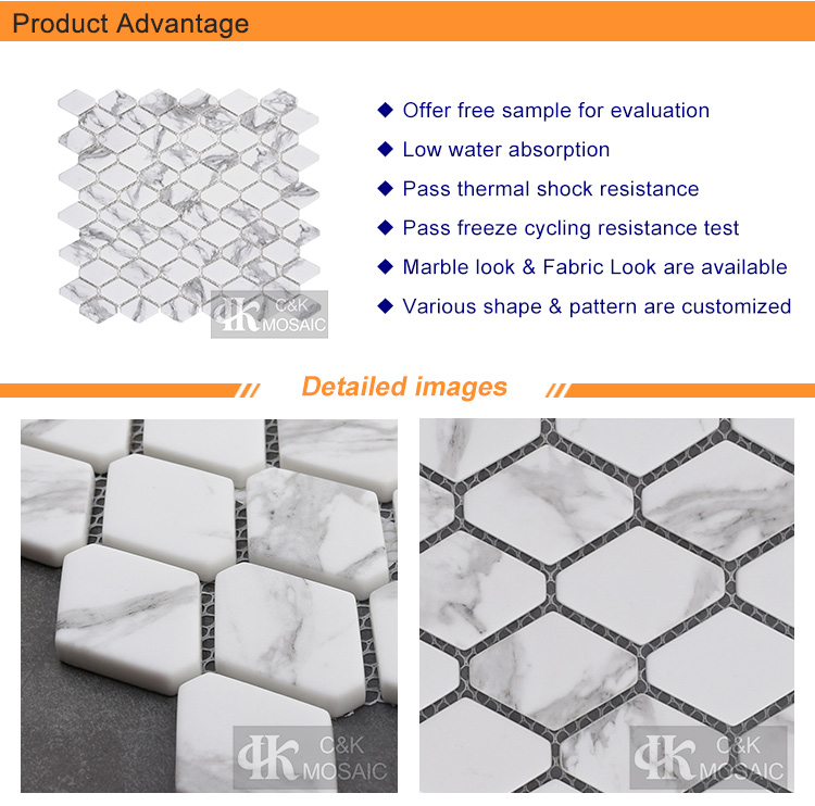 C&K Mosaic Hexagon Glass Mosaic Tile Backsplash Kitchen