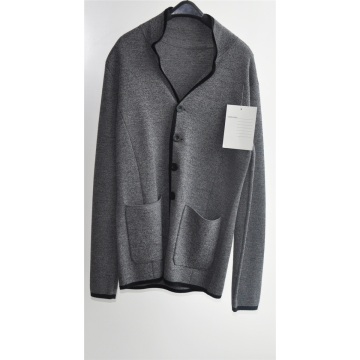 Hombres 100% lana invierno chaqueta de punto con botón y bolsillo