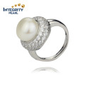 Серебряная кнопка кольца AAA 10-11мм Большое пресноводное жемчужное кольцо