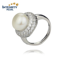 Botão de anel de prata esterlina AAA 10-11mm Big Pearl Pearl Ring