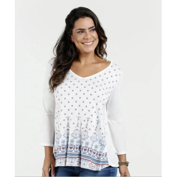 V Neck Three Quarter Sleeve Blouse Tops