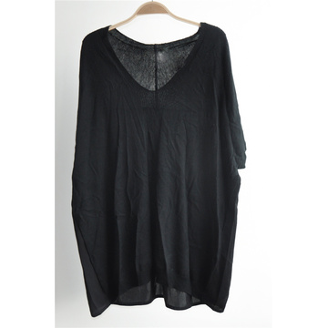 Kurzarm Schwarz Farbe Longline Strick Pullover für Damen