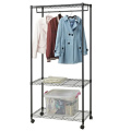 Black Eppoxy Metal Wire Closet Organizer Rack with Wheels