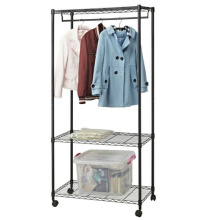 Black Eppoxy Metal Wire armário organizador rack com rodas