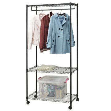 Black Eppoxy Metal Wire Closet Organizer Rack with Wheels