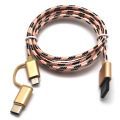 Fabrik Preis 2 in 1 Nylon geflochtenes Mikro-USB-Kabel mit Typ C Port