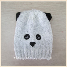 Panda kids knitted animal hats black applique children hats