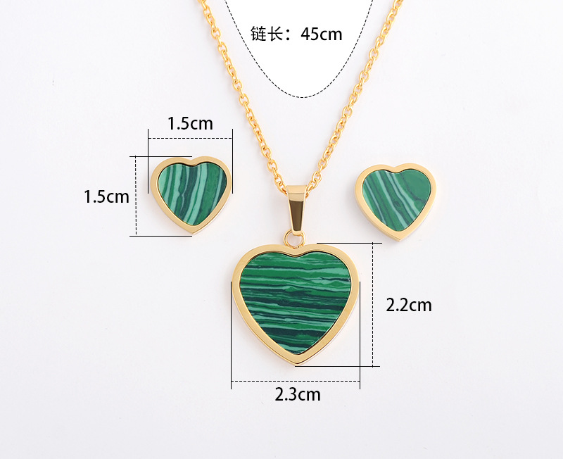 Fashion Malachite Heart Shape Wedding Jewelry Set