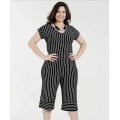 Women Casual V-neck Short Sleeve Stripe Jumpsuits