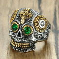 Anillo de calavera de cristal vintage para hombre de acero inoxidable.