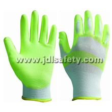 White/Hi Viz Yellow Nylon Work Glove with PU Palm Coated (PN8115)