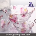7PCS färbt gravierte Blumen-Glasschüssel-Satz / Glaswaren-Satz