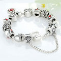 Corazón Vintage corona perla encanto Fit Pandora Pulsera plata 925 para las mujeres joyería de cadena de seguridad Original