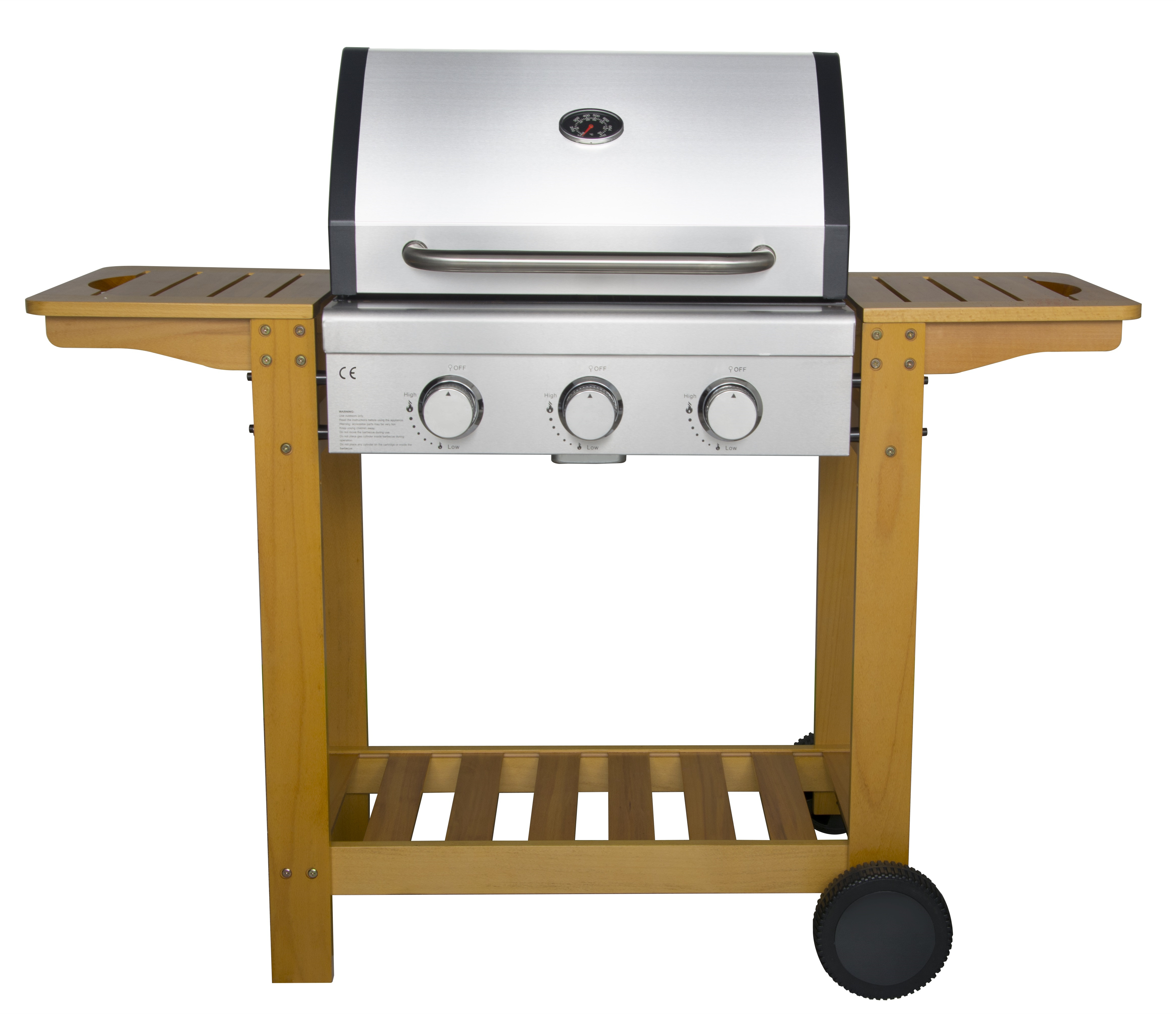 3 Burner Wooden Trolley BBQ Grill