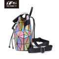 Custom geometric laser color focus PU leather backpack for kid school bag women travel laptop backpack