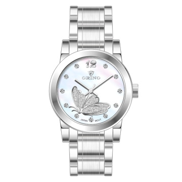 Elegante reloj de perlas con patrón de mariposa