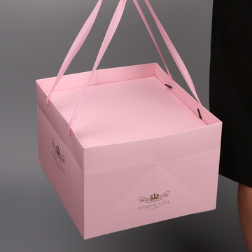 Pink Cake box Handle Food Packaging Box Bakery