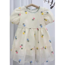 Flower Embroidery Puff Sleeves Baby Girl Dress