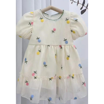 Blume Stickerei Puffärmel Baby Kleid