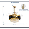 Lustre de luxe en cristal 70W ventilateur de plafond en or noir