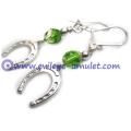 Evil Eye Lucky Horseshoe Charm Green Dangle Earrings