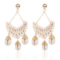 Boucles d&#39;oreilles pour les femmes tissés à la main paille Shell Drop Dangle boucles d&#39;oreilles bohème boucles d&#39;oreilles légères géométriques Statem