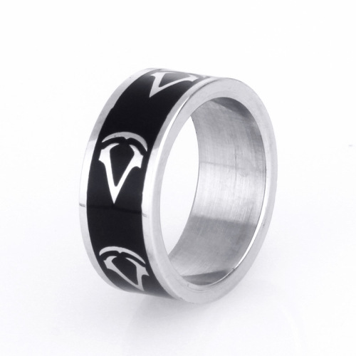 Letter Pattern Black Ring Designs Silver Color Ring