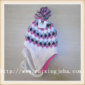 kids jacquard pompom earflap knitted hat with tassel