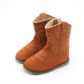 Unisex Embroidery Real Leather Rubber Sole Children Boots