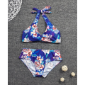 retro printing two-piece sexy beach bikini swimwear set